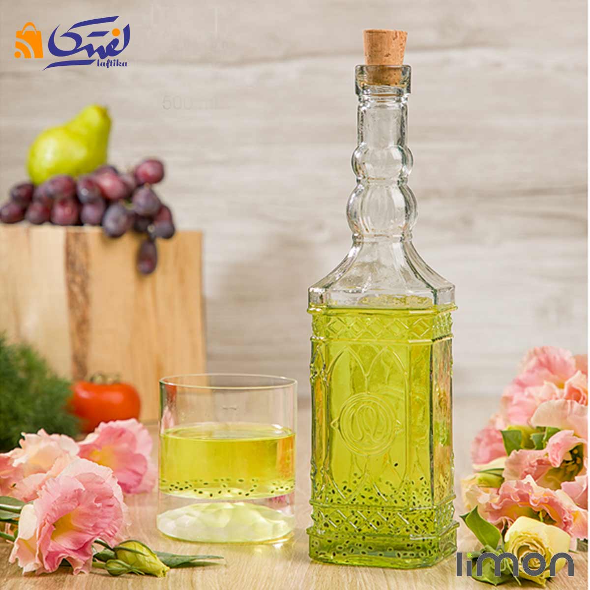 بطری 4 گوش درب چوب پنبه ای کوتاه لیمون 1892