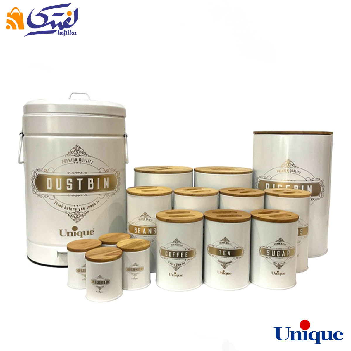سرویس آشپزخانه یونیک 15 پارچه سفید یخچالی درب بامبو UN-8054