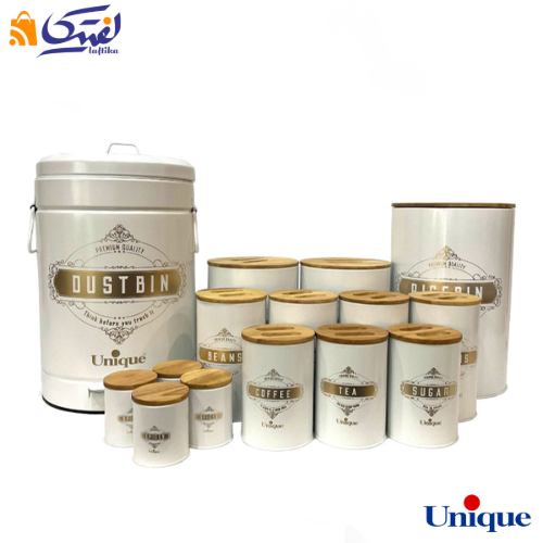 سرویس آشپزخانه یونیک 15 پارچه سفید یخچالی درب بامبو UN-8054