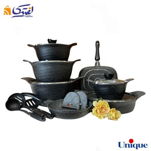 خرید سرویس قابلمه یونیک 16 پارچه رز مشکی گرانیتی UN-7941