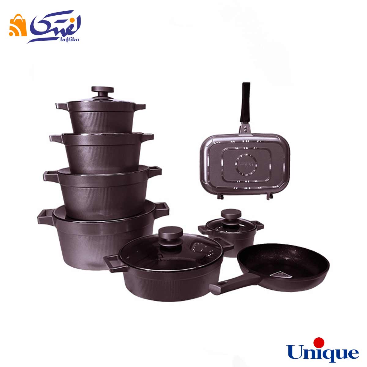 قیمت و خرید سرویس قابلمه 15 پارچه یونیک مدل دیاموند زرشکی UN-8527