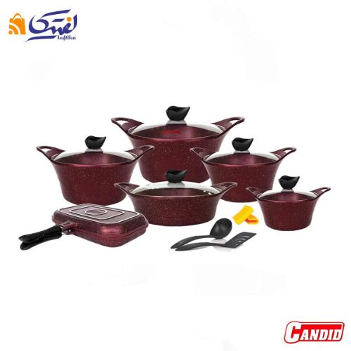 سرویس قابلمه 15 پارچه گرانیتی کاندید مدل کاپری دو رو زرشکی