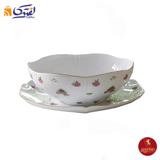 سرویس قاب و قدح چینی زرین هگزان طرح بیدگل مینیاتور - گل سرخی