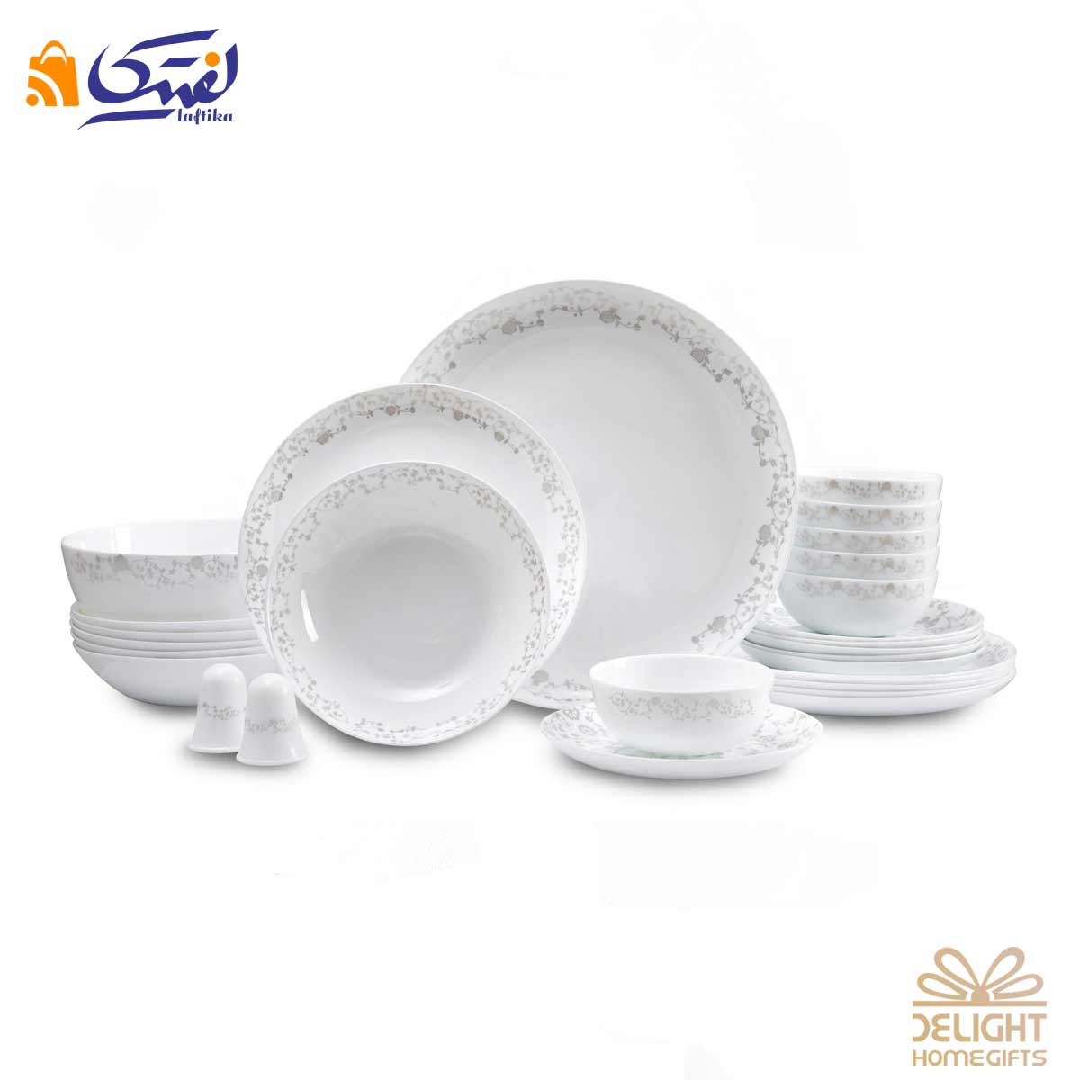 خرید سرویس 28 پارچه اپال نورا نقره ای دی لایت