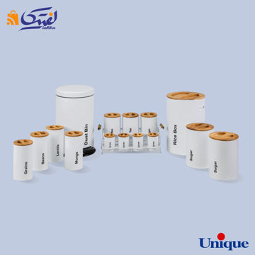 سرویس آشپزخانه یونیک 16 پارچه سفید سنباده ای درب چوبی UN-8003
