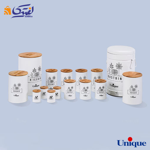 سرویس آشپزخانه 15 پارچه یونیک  فانتزی سفید گل درب بامبو UN-8013