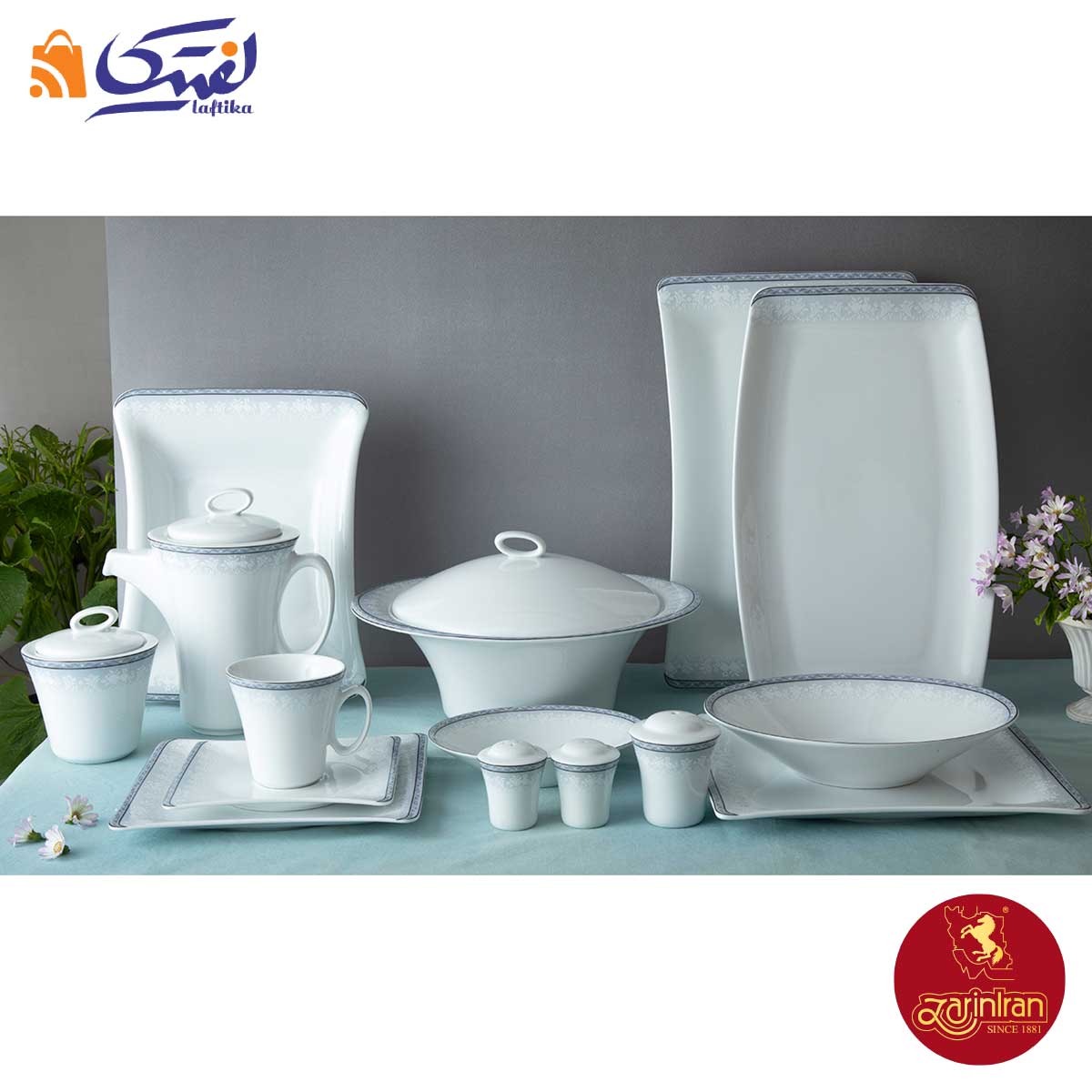 سرویس چینی زرین وینچی طرح وایت رز 12 نفره 97 پارچه