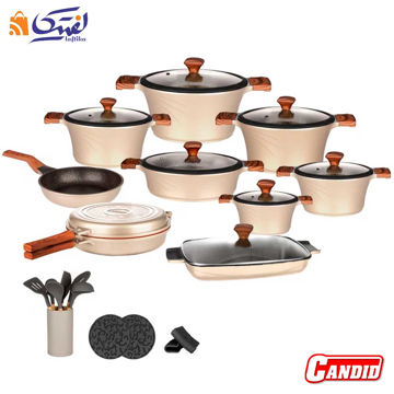 سرویس قابلمه تیتانیوم کاندید 28 پارچه مدل سزار رنگ بژ
