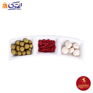 ظرف چینی زرین سه خانه کمانی سایز 36 سفید