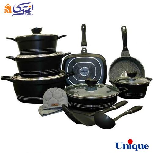 سرویس قابلمه 16 پارچه یونیک مدل کلاسیک رنگ مشکی UN-7701
