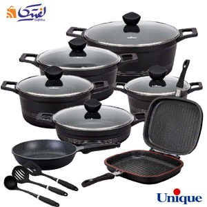 قیمت و خرید سرویس قابلمه گرانیتی یونیک 16 پارچه کلاسیک مشکی مات UN-7820