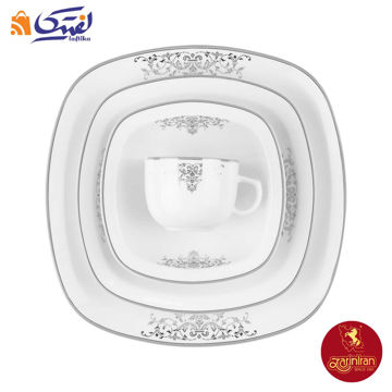 سرویس چینی زرین کواترو طرح مونت کارلو پلاتینی 12 نفره 98 پارچه