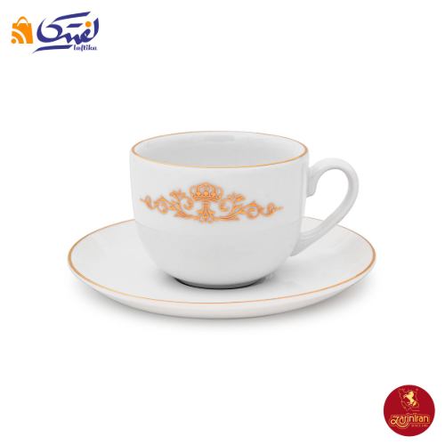 فنجان و نعلبکی چای خوری چینی زرین ایتالیا اف طرح کوئین طلایی 2 پارچه