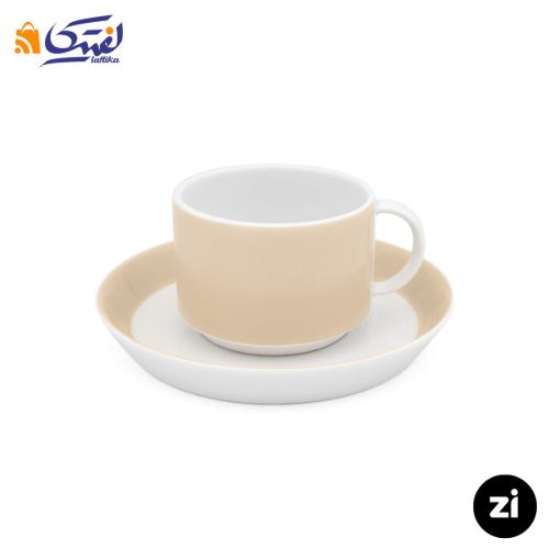 فنجان و نعلبکی چای خوری چینی زرین ZI فرم اس پاستل کرم 2 پارچه