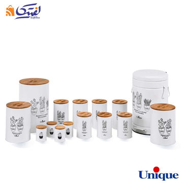 سرویس آشپزخانه یونیک 15 پارچه سفید کاکتوس درب بامبو UN-8021