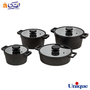 سرویس قابلمه 8 پارچه گرانیتی یونیک مدل دیاموند مشکی UN-8502 درب سیلیکونی