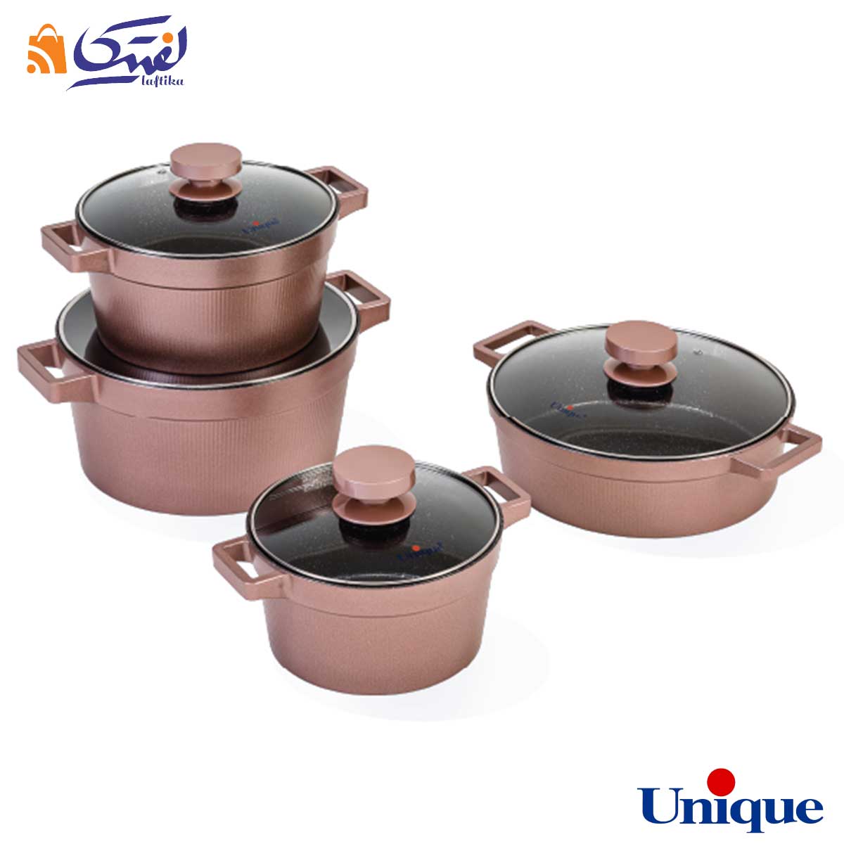 سرویس قابلمه گرانیتی 8 پارچه یونیک مدل دیاموند رزگلد UN-8505