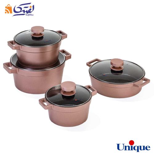 سرویس قابلمه گرانیتی 8 پارچه یونیک مدل دیاموند رزگلد UN-8505