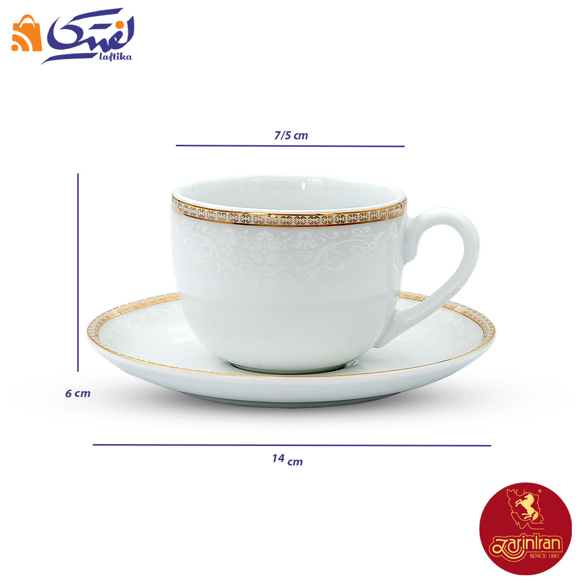 فنجان و نعلبکی چای خوری چینی زرین ایتالیا اف طرح ریوا طلایی 2 پارچه