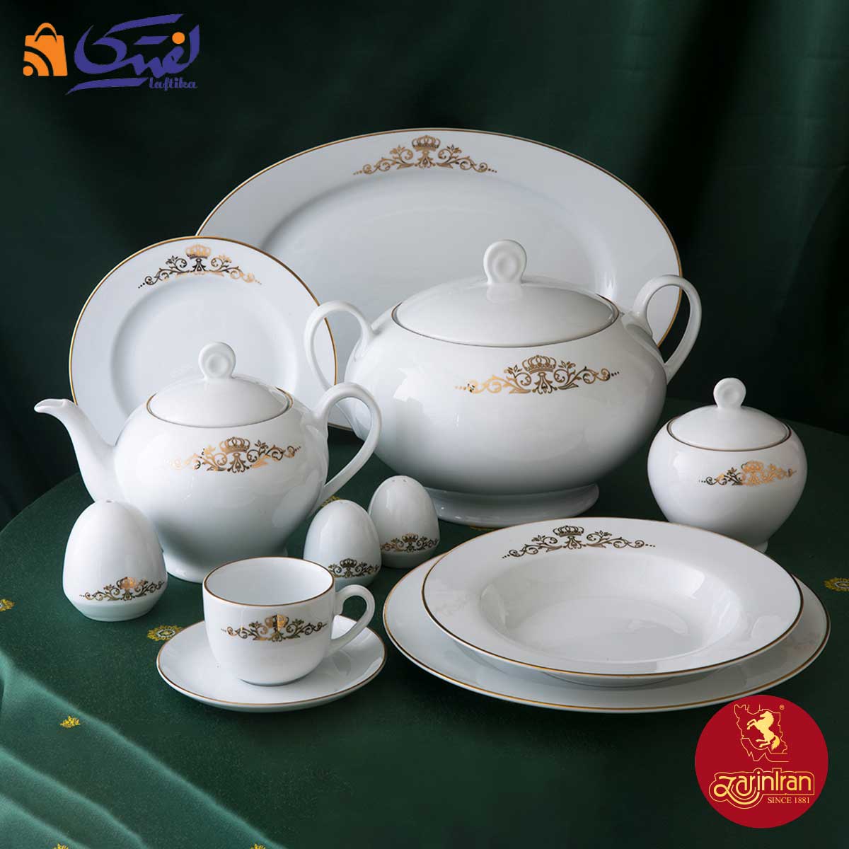 قیمت سرویس چینی زرین ایتالیا اف طرح کوئین طلایی 6 نفره 28 پارچه