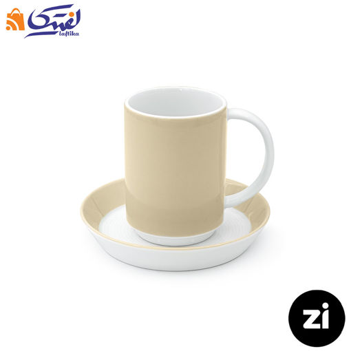 فنجان و نعلبکی شیر شکلات چینی زرین ZI فرم اس پاستل کرم 2 پارچه