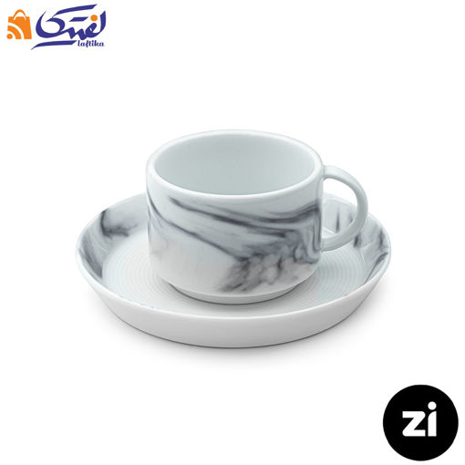 فنجان و نعلبکی چای خوری چینی زرین ZI فرم اس بلو استون 2 پارچه