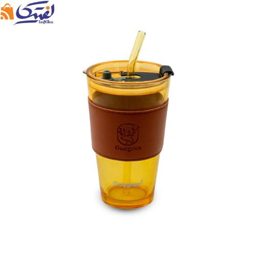 لیوان اسموتی چرمی گوزن نی دار 450 میلی لیتر