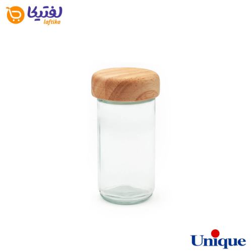 بانکه شیشه ای یونیک با درب چوبی 10×5.5 سانتیمتر