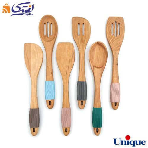 خرید قاشق و کفگیر یونیک چوبی دسته سیلیکون UN-1110
