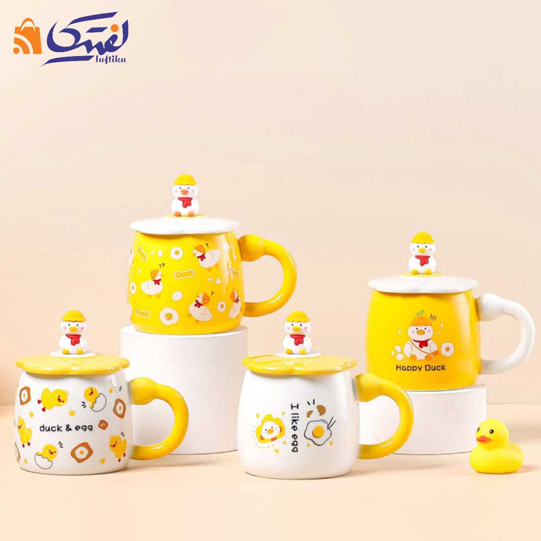 ماگ اردک درب دار سرامیکی همراه با قاشق