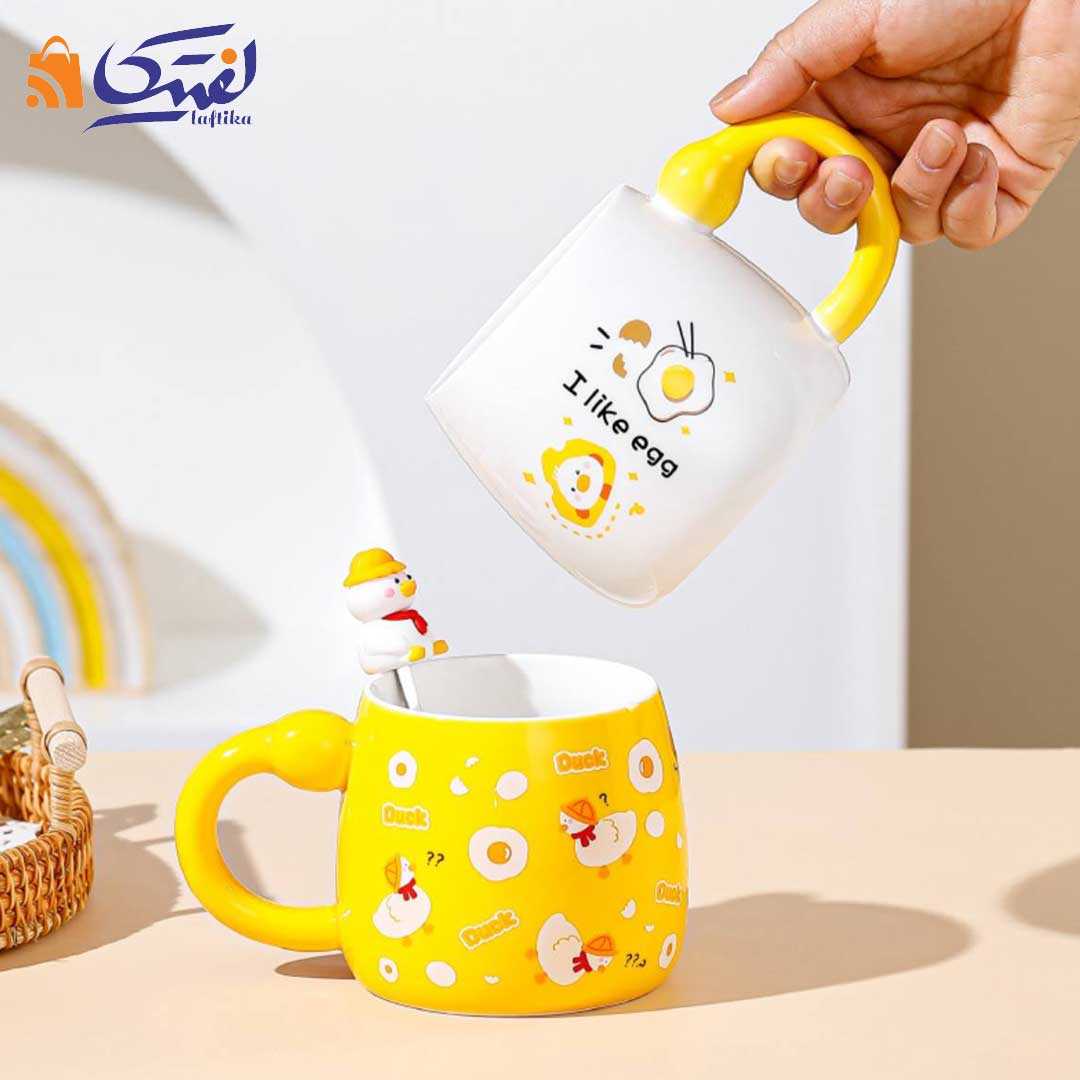 ماگ اردک درب دار سرامیکی همراه با قاشق