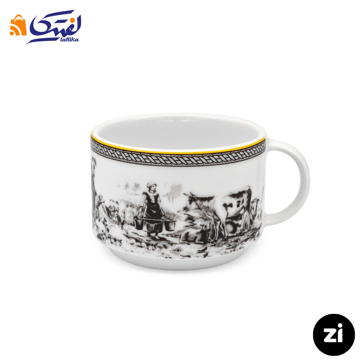فنجان و نعلبکی چای خوری چینی زرین ZI فرم اس ویلیج 2 پارچه
