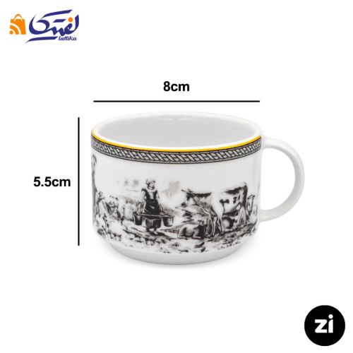 فنجان و نعلبکی چای خوری چینی زرین ZI فرم اس ویلیج 2 پارچه