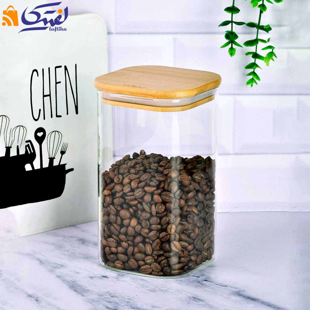 بانکه شیشه ای 17 سانتیمتر مربع درب چوبی یونیک UN-1762