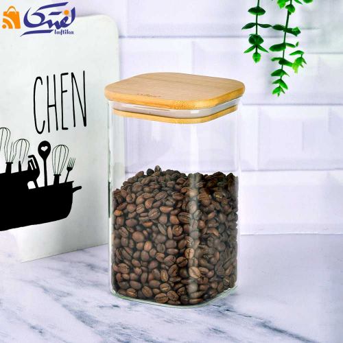 بانکه شیشه ای 17 سانتیمتر مربع درب چوبی یونیک UN-1762