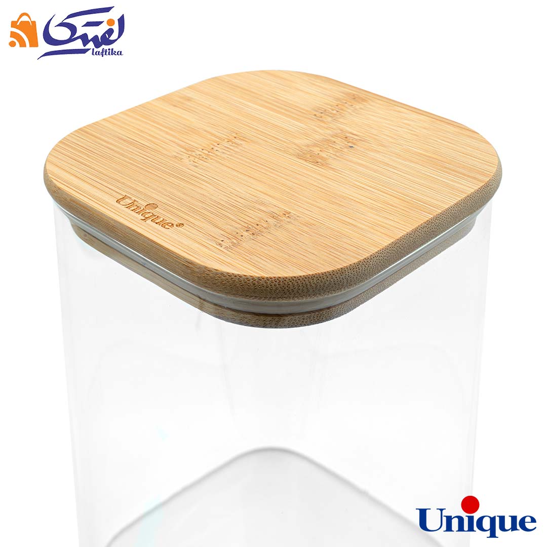 بانکه شیشه ای 17 سانتیمتر مربع درب چوبی یونیک UN-1762
