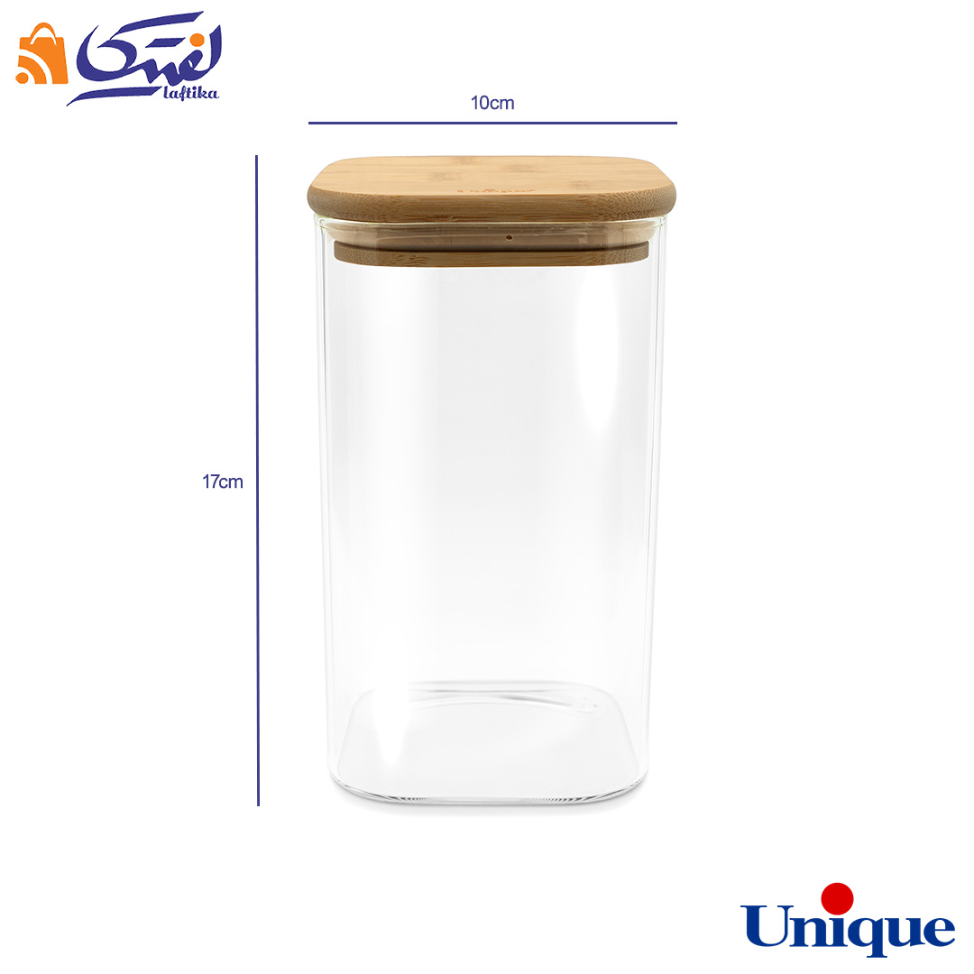 بانکه شیشه ای 17 سانتیمتر مربع درب چوبی یونیک UN-1762