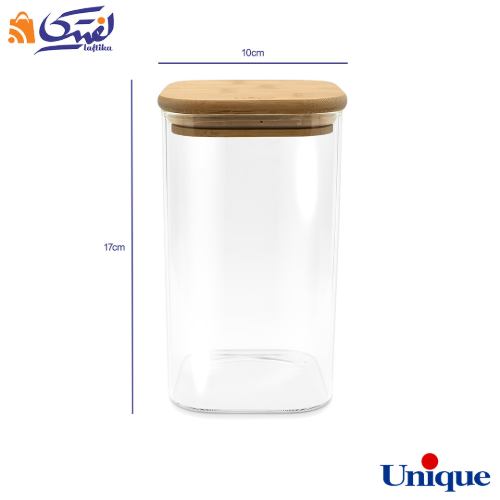 بانکه شیشه ای 17 سانتیمتر مربع درب چوبی یونیک UN-1762