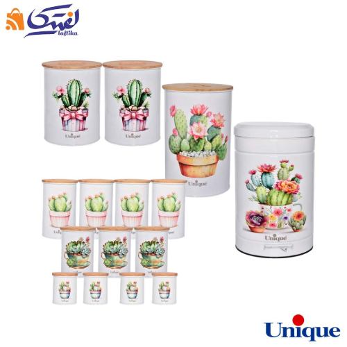 سرویس آشپزخانه یونیک 15 پارچه سفید کاکتوس ساده درب بامبو UN-8070