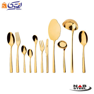 سرویس 86 پارچه ناب استیل مدل فلورانس طلایی PVD جعبه چوبی
