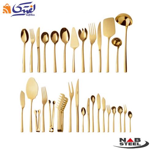 سرویس 124 پارچه ناب استیل مدل فلورانس طلایی PVD جعبه چوبی