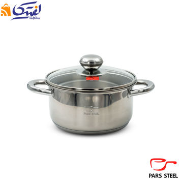 قابلمه 180 دسته فلزی (کف سه لایه) با درب پیرکس پارس استیل