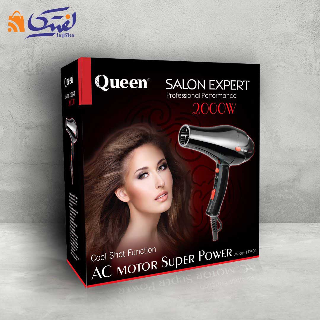 بسته بندی سشوار حرفه ای کویین 2000 وات HD۴۰۰