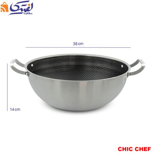 تابه ووک استیل کربنی دو دسته چیک چف