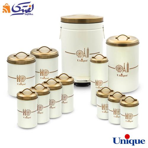 سرویس 12 پارچه فانتزی کرم ایفل درب طلایی یونیک UN-8029
