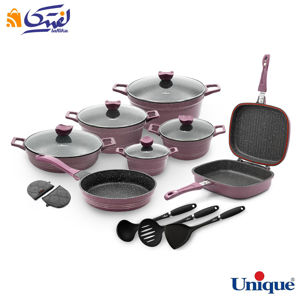 سرویس قابلمه گرانیتی یونیک 16 پارچه بادمجانی کلاسیک UN-7717