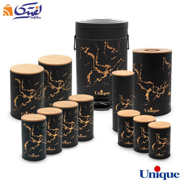 سرویس 12 پارچه آشپزخانه فانتزی مشکی ماربل درب بامبو UN-8061