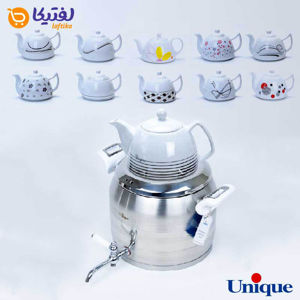کتری استیل 5 لیتر با قوری چینی طرح ترک یونیک