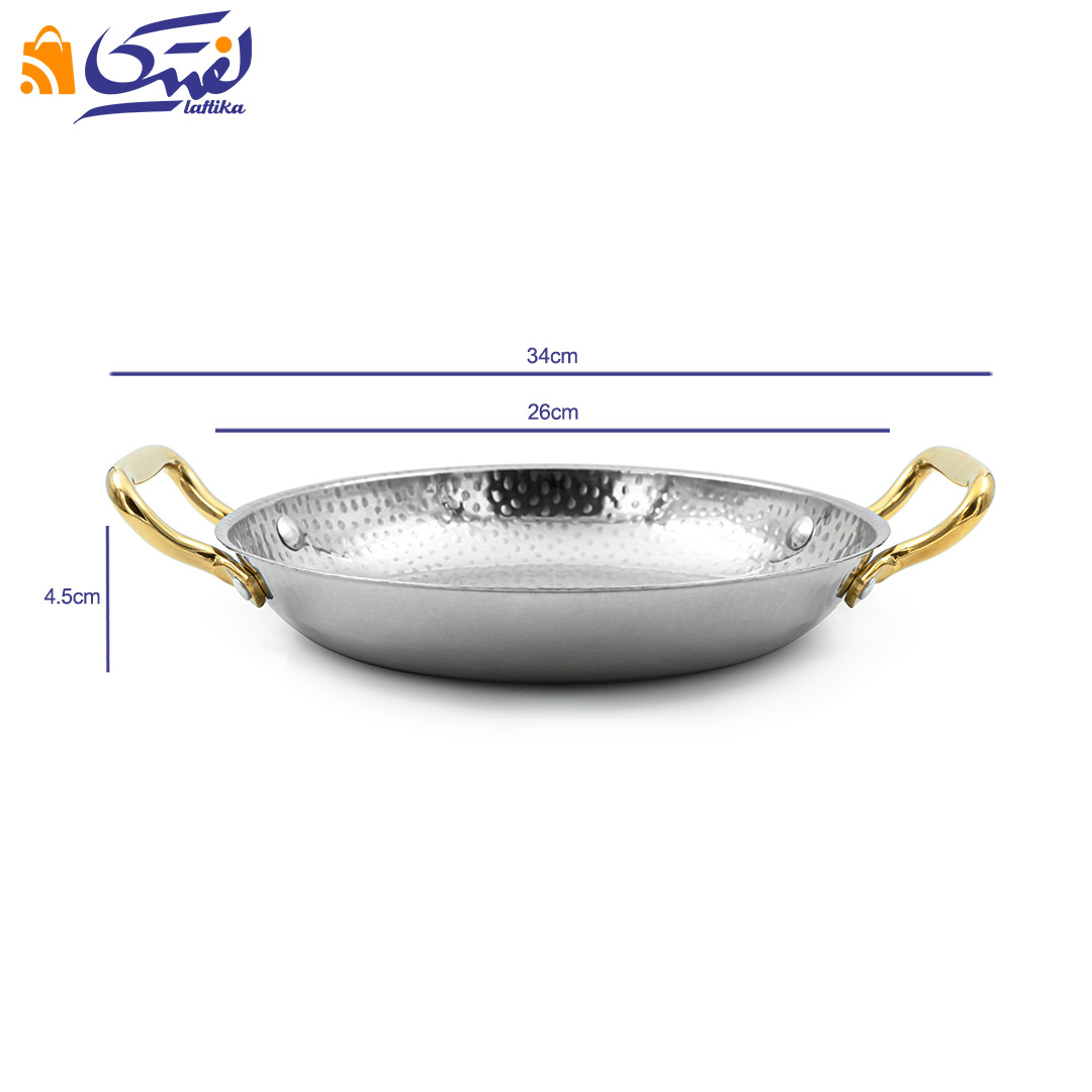 ابعاد ماهیتابه استیل دسته طلایی داخل چکشی سایز 26 POT-26