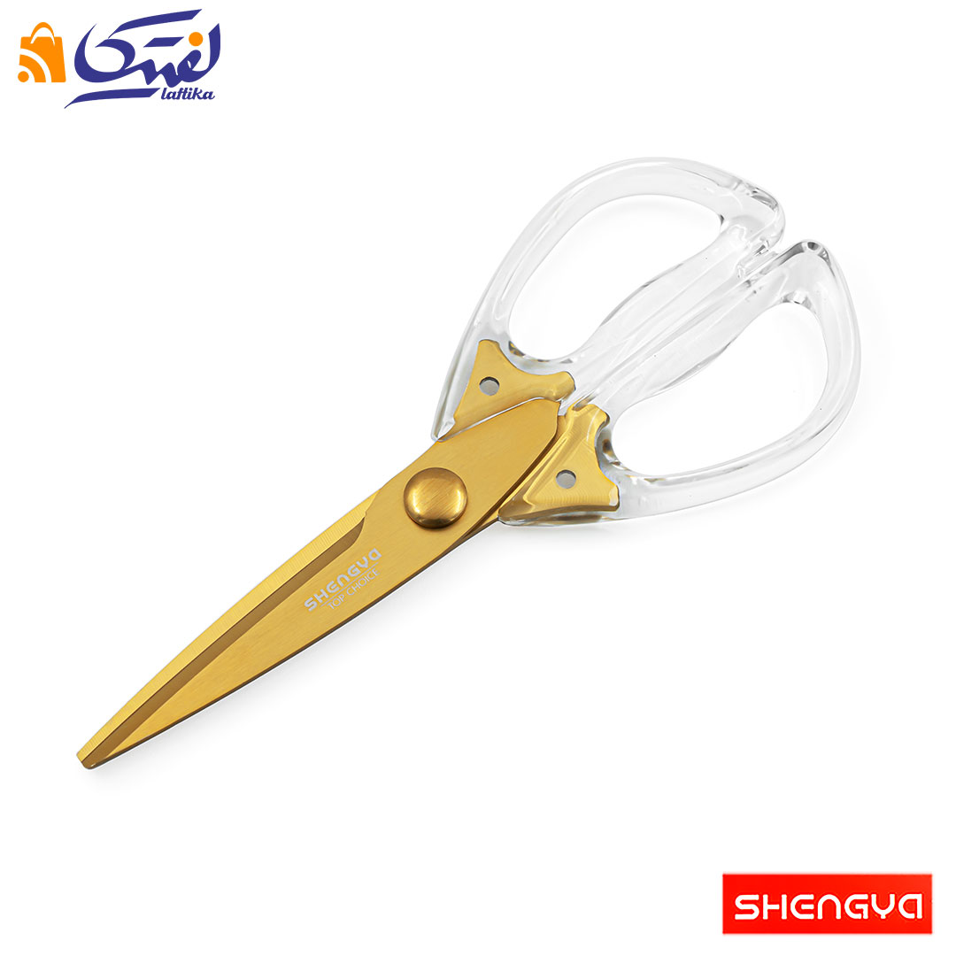 قیمت قیچی آشپزخانه طلایی دسته شفاف کد j40042G